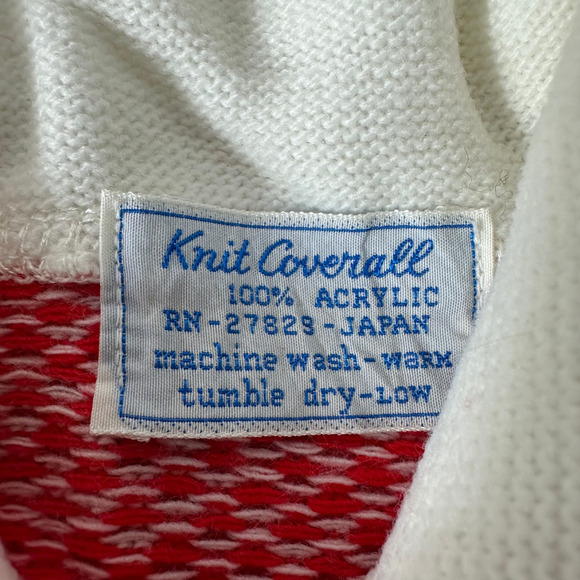 Vintage Baby Knit Coverall White Red Romper Footed Acrylic Japan 1970s Infant - Picture 5 of 5